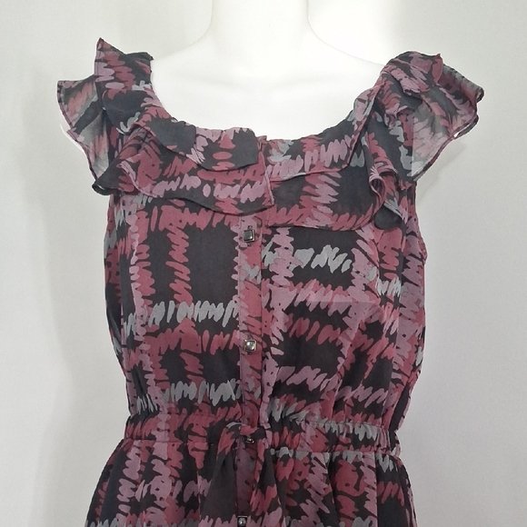 Banana Republic Black and Mauve Patterned Ruffle Dress - Picture 2 of 10